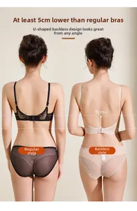 Détail d'un soutien-gorge dos nu en U sans couture comparant la hauteur avec un design bas