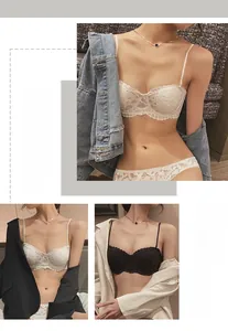 Detail of French style lace lingerie set showing half cup design and scallop edges