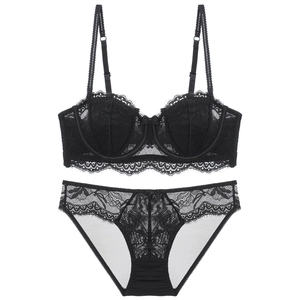 French Elegant Nylon Spandex Floral Lace Bra And Panty For Women Lingerie Underwire 1/2 Cup Underwear With Bow Decor