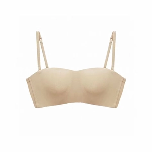 Seamless nude bandeau bra with thin straps and smooth cups for an invisible look under clothing