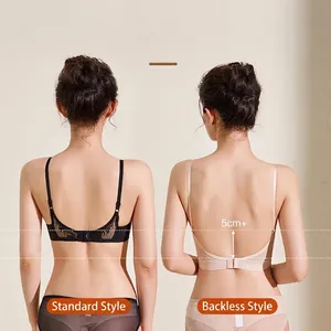 U-back seamless push up bra with low back design for backless outfits in black and beige