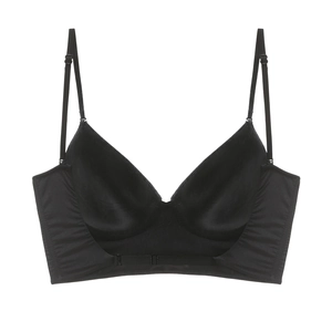 Seamless French style black U-shaped plunge bra with soft wire and smooth satin finish