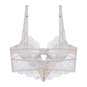 White French eyelash lace longline bralette with adjustable straps and back closure