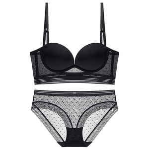 Sexy Low Back Lingerie For Women U-Shaped Backless Bra And Mesh Polka Dot Panties Seamless Push Up Underwear Bra Panty