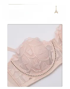 Detail of French lace bra with U-shaped soft underwire and delicate embroidery