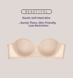 Détail d'un soutien-gorge sans bretelles chair avec maille respirante et armature souple