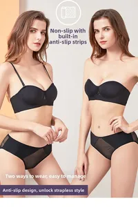 Détail de l'ensemble soutien-gorge noir sans bretelles avec bandes antidérapantes