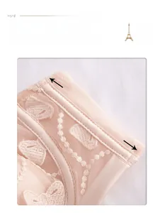 Detail of 8.5cm high boned side wing on lace bra with elegant butterfly embroidery