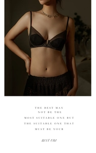 Close-up of black sheer mesh bra with deep V-neck and delicate straps on model