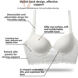 Detailed view of white lace push-up bra with U-shape underwire and adjustable straps