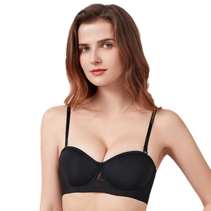 Soutien-gorge bandeau sans couture noir avec bretelles amovibles et ajourage