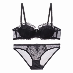 Women Sexy French Lace Embroidery Lingerie Soft Underwire Bra And Mesh Panty Breathable Push Up Lingerie Combination
