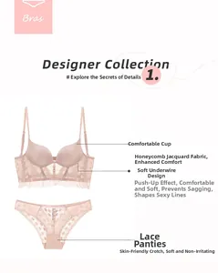 Détails de l'ensemble lingerie en dentelle rose avec texture nid d'abeille et armatures