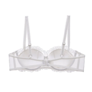 Elegant white lace embroidery soft wire bra with adjustable straps and hook-and-eye closure
