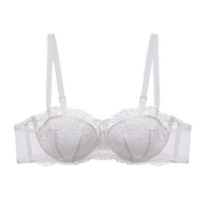 French Sexy Embroidered Lace Bra For Women Push Up Breathable Thin Underwired Lingerie Floral Mesh Rhinestone Decor Bralette