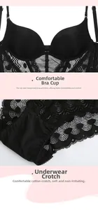 Détail du soutien-gorge en dentelle avec doublure alvéolée et culotte à fond en coton