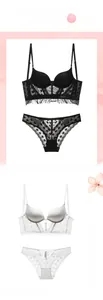 Ensemble détaillé de soutiens-gorge et culottes en dentelle française noire et blanche