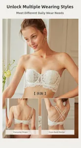 Detail showing versatile white lace bra with adjustable straps for multi-way wear styles