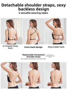 Détail du soutien-gorge dos nu en U avec bretelles amovibles et transparentes réglables