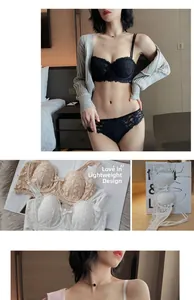 Dettaglio del set reggiseno in pizzo con coppe sottili e ferretto in vari colori