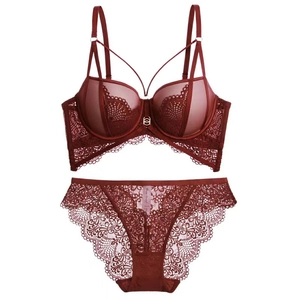 Sexy Spitze BH und Slip Set Für Damen Push Up Gesammelt Floral Stickerei Bügel Lingerie Set Mit Metallschnalle Details
