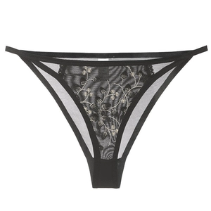 Women Sexy French Lace Embroidery Mesh Panties Low Waist Breathable Hollow Out Nylon Thong Briefs Floral Pattern Underwear