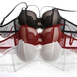 Sexy Blumen-Spitzen-Push-up-Dessous-Set in Schwarz, Weinrot und Weiß