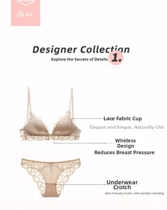Vue détaillée de l'ensemble de lingerie en dentelle sans armature avec doublure douce