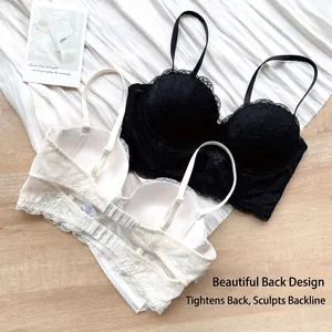 Bustiers en dentelle noire et crème avec broderie florale et bretelles réglables