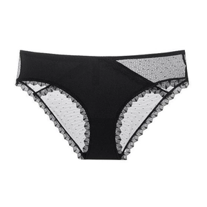 Culotte sexy en dentelle noire avec motif à pois en maille et gousset en coton doux