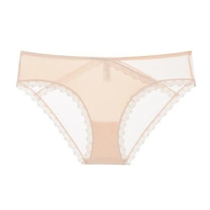 Détail de la culotte en dentelle transparente avec design croisé et doublure en coton