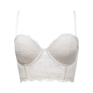 Elegant white lace bustier bra with floral patterns and adjustable straps in French style