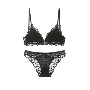 Ensemble de lingerie en dentelle noire sexy style français avec dos en U et agrafe devant