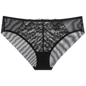 Elegante schwarze Spitzenunterwäsche für Damen mit Mesh und hüfthohem Blumendesign