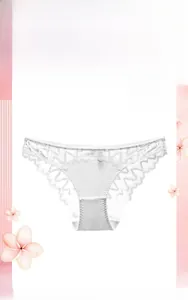Detail of white lace mesh panties featuring skin-friendly and soft fabric texture