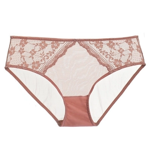 Culotte élégante en dentelle rose avec résille transparente et broderie florale