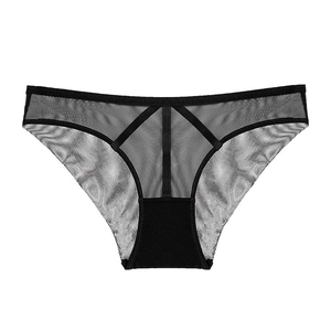 Culotte sexy en mesh noir pour femme avec taille basse et dentelle transparente