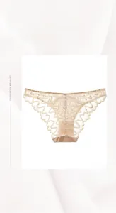 Detail of French style lace panties with delicate wave patterns and breathable mesh fabric