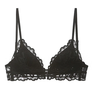 French lace bralette with front closure and U-shaped back in elegant black lace