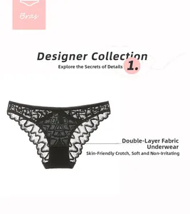 Detail of soft black floral lace panties with seamless wavy edges and skin-friendly crotch