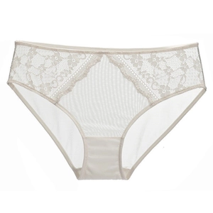 Culotte sexy en dentelle beige clair avec broderie florale et maille transparente