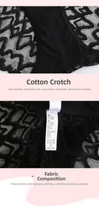 Detail view of cotton crotch lining and seamless lace stitching on black briefs