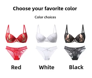 Ensembles de lingerie en dentelle rouge, blanc et noir avec lanières et anneaux en métal