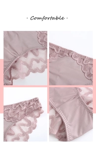 Detailed view of mauve French mesh lace panties with seamless stitching and soft fabric