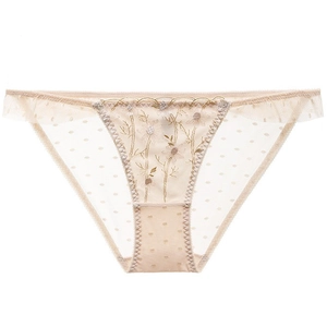 Sexy Women Lace Panties Transparent Mesh Floral Embroidery Breathable Low Waist Seamless Polyamide Briefs For Ladies