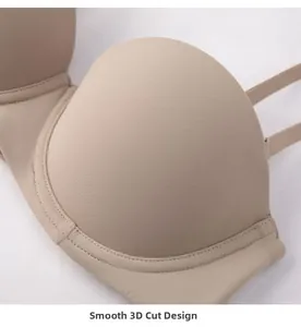 Detail of seamless 3D cut nude bra featuring smooth texture and precise stitching