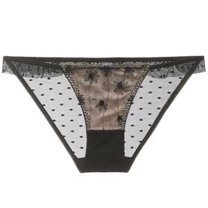 Sexy black floral lace underwear with breathable mesh and cotton crotch for women