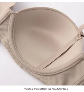 Macro detail of seamless nude bra with push-up padding for small bust lifting