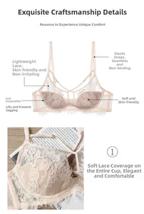 Détail de la dentelle cils et du support à armatures souples sur un soutien-gorge beige