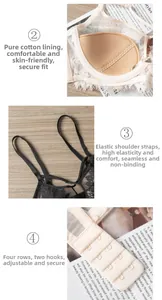 Détail de la doublure en coton, bretelles élastiques et fermeture à quatre rangs